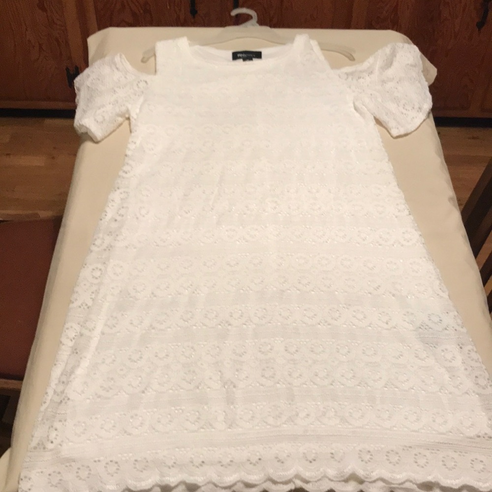 White eyelet lace cold shoulder dress